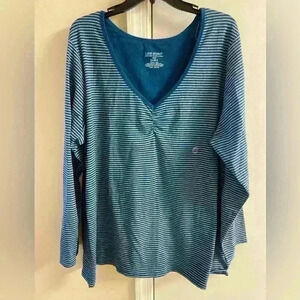 Lane Bryant v neck tunic top striped cotton blend. Sz 26/28. NWT‎